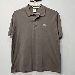 Lacoste Polo Shirt Men 7 US XXL Brown Croc Logo Retro 80 Preppy‎ Casual Sporty